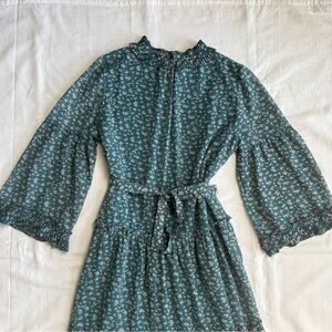 INA | Blue Long Sleeve Floral Flowy Ruffled Dress